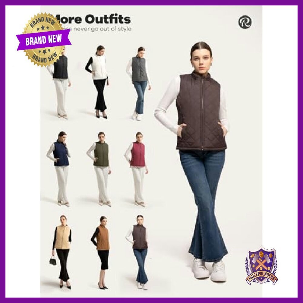 Quilted Puffer Vest Water-Resistant Zip Pockets Lightweight Women's - Picture 6 of 8